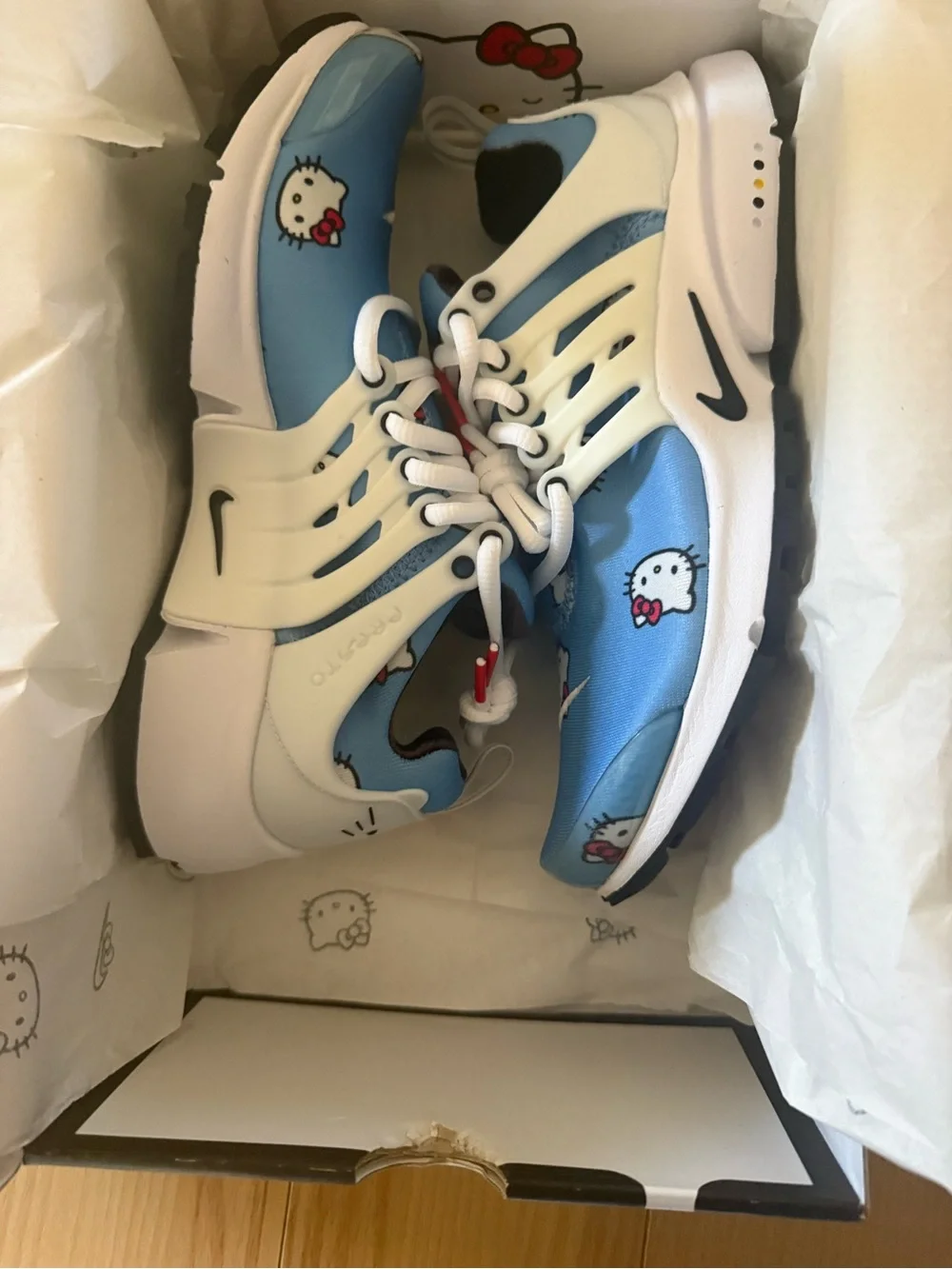 Nike Big Kids Light Blue Hello Kitty Graphic Sneakers with White Accents